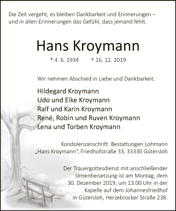 Traueranzeige von Hans Kroymann von Neue Westfälische