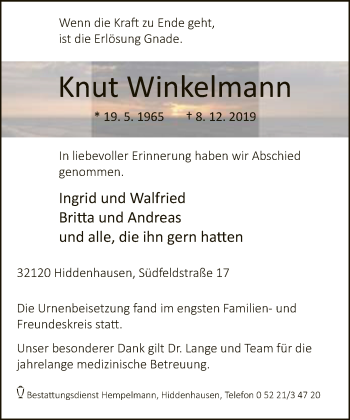 Traueranzeige von Knut Winkelmann von Neue Westfälische