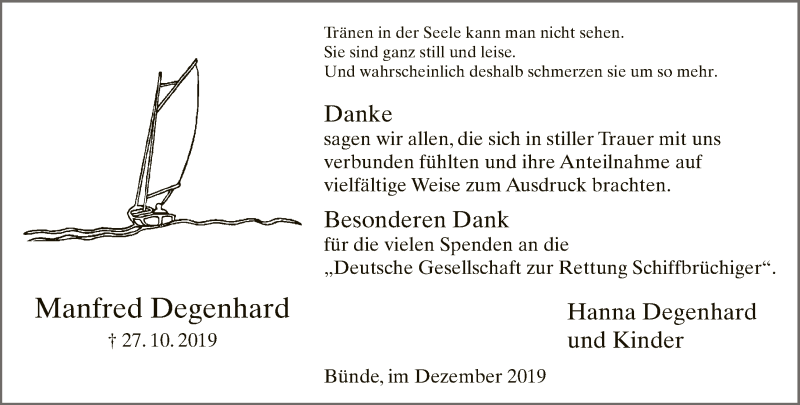  Traueranzeige für Manfred Degenhard vom 04.12.2019 aus Neue Westfälische