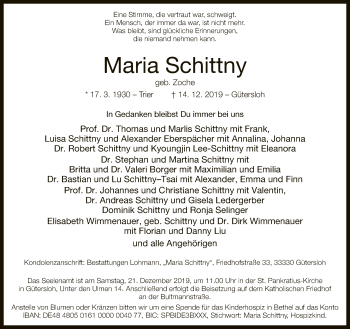 Traueranzeige von Maria Schittny von Neue Westfälische