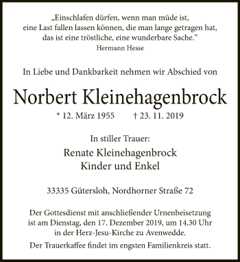 Traueranzeige von Norbert Kleinehagenbrock von Neue Westfälische