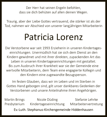 Traueranzeige von Patricia Lorenz von Neue Westfälische