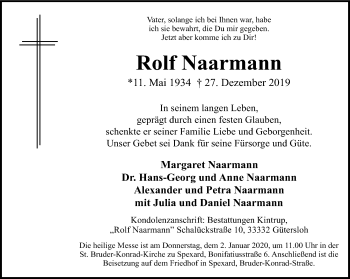 Traueranzeige von Rolf Naarmann von Neue Westfälische