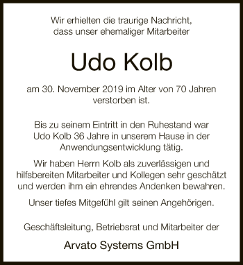 Traueranzeige von Udo Kolb von Neue Westfälische