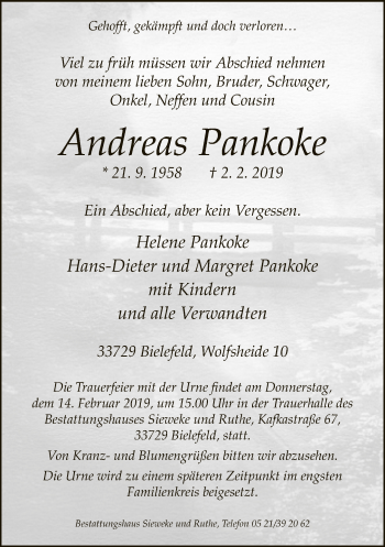 Traueranzeige von Andreas Pankoke