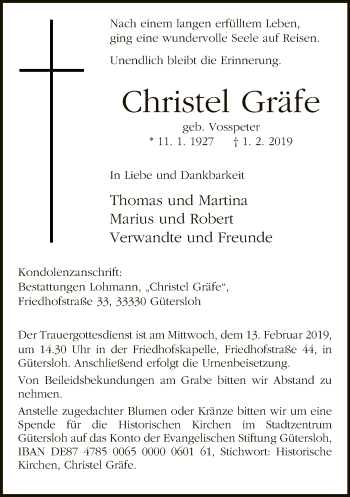 Traueranzeige von Christel Gräfe von Neue Westfälische