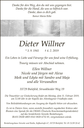 Traueranzeige von Dieter Willner