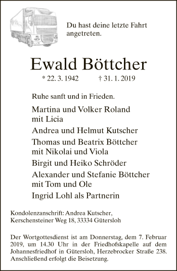 Traueranzeige von Ewald Böttcher von Neue Westfälische