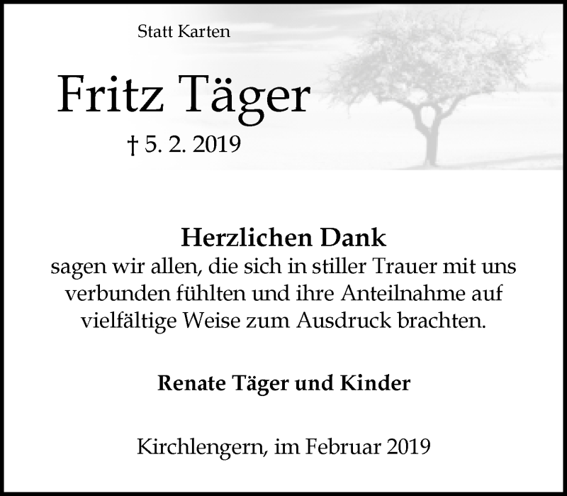  Traueranzeige für Fritz Täger vom 27.02.2019 aus Neue Westfälische