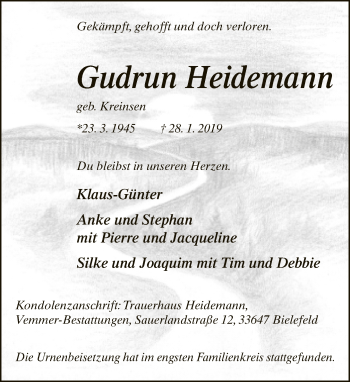 Traueranzeige von Gudrun Heidemann von Neue Westfälische