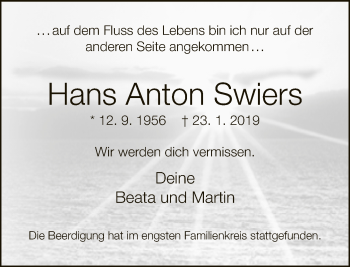 Traueranzeige von Hans Anton Swiers von Neue Westfälische