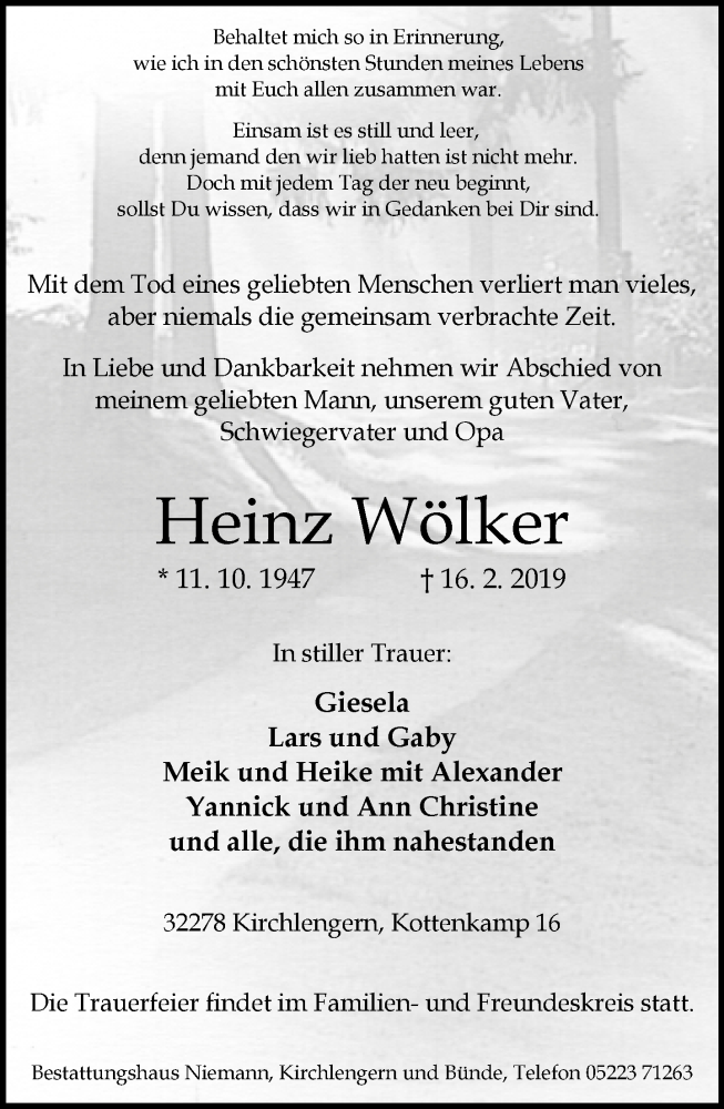  Traueranzeige für Heinz Wölker vom 23.02.2019 aus Neue Westfälische