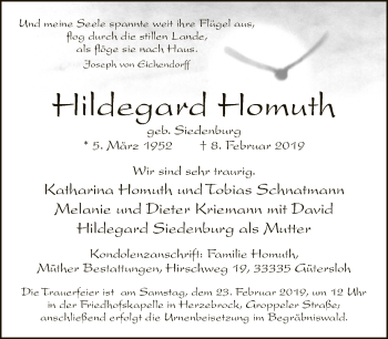 Traueranzeige von Hildegard Homuth von Neue Westfälische