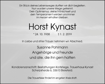 Traueranzeige von Horst Kynast von Neue Westfälische