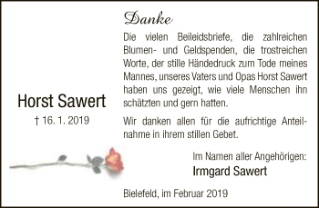 Traueranzeige von Horst Sawert von Neue Westfälische