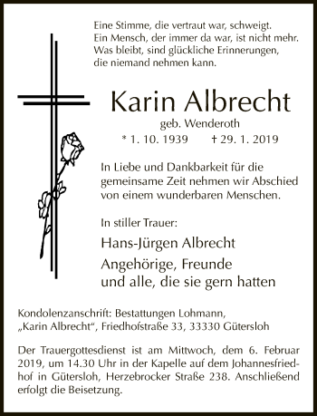 Traueranzeige von Karin Albrecht von Neue Westfälische