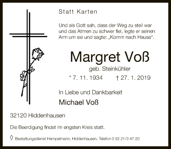 Traueranzeige von Margret Voß von Neue Westfälische