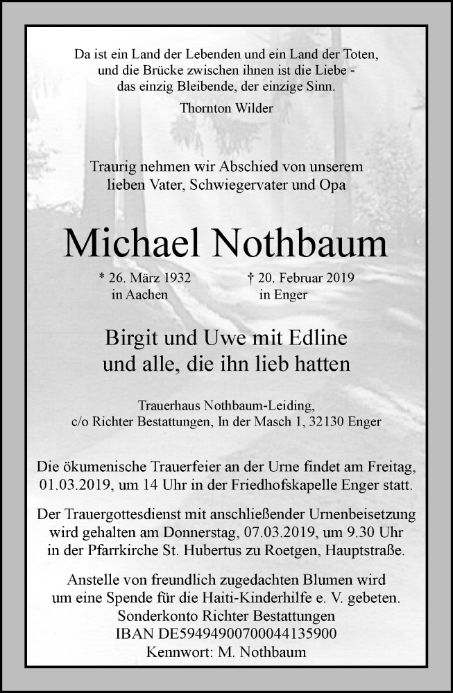  Traueranzeige für Michael Nothbaum vom 26.02.2019 aus Neue Westfälische
