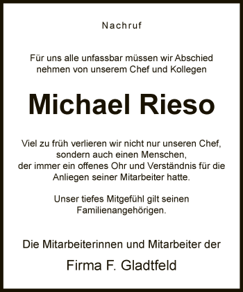 Traueranzeige von Michael Rieso von Neue Westfälische