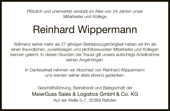 Traueranzeige von Reinhard Wippermann von Neue Westfälische