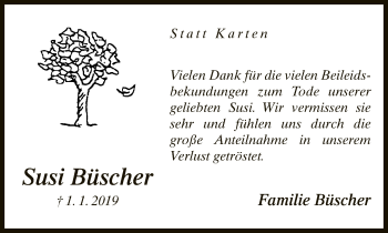 Traueranzeige von Susi Büscher von Neue Westfälische