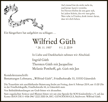 Traueranzeige von Wilfried Güth von Neue Westfälische