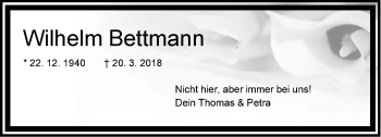 Traueranzeige von Wilhelm Bettmann von Neue Westfälische