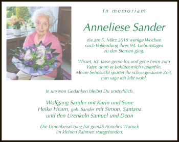 Traueranzeige von Anneliese Sander von Neue Westfälische