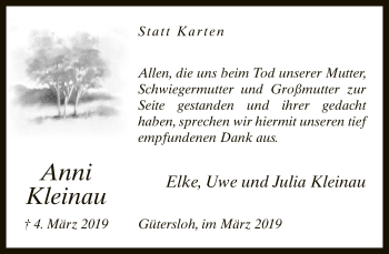 Traueranzeige von Anni Kleinau von Neue Westfälische