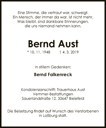 Traueranzeige von Bernd Aust von Neue Westfälische