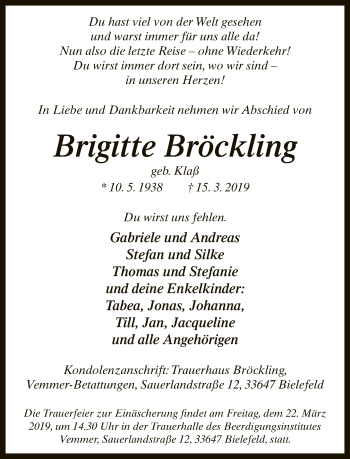Traueranzeige von Brigitte Bröckling von Neue Westfälische