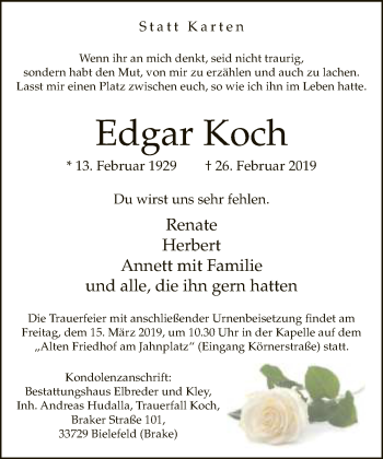 Traueranzeige von Edgar Koch von Neue Westfälische