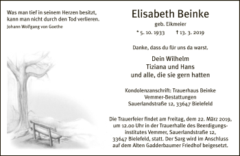 Traueranzeige von Elisabeth Beinke von Neue Westfälische