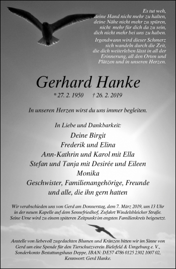 Traueranzeige von Gerhard Hanke von Neue Westfälische