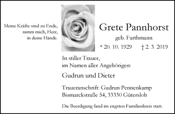 Traueranzeige von Grete Pannhorst von Neue Westfälische