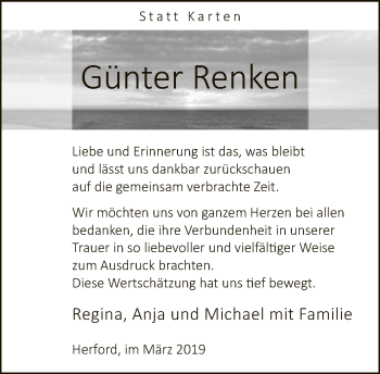 Traueranzeige von Günter Renken von Neue Westfälische