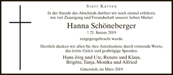 Traueranzeige von Hanna Schöneberger von Neue Westfälische