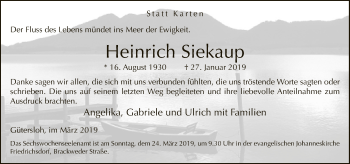 Traueranzeige von Heinrich Siekaup von Neue Westfälische