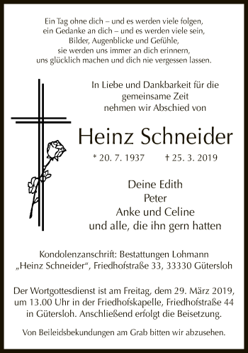 Traueranzeige von Heinz Schneider von Neue Westfälische