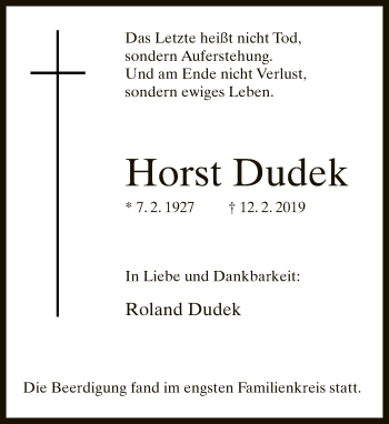 Traueranzeige von Horst Dudek von Neue Westfälische