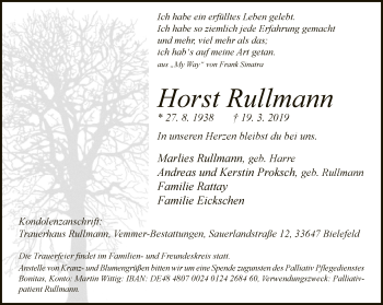 Traueranzeige von Horst Rullmann von Neue Westfälische