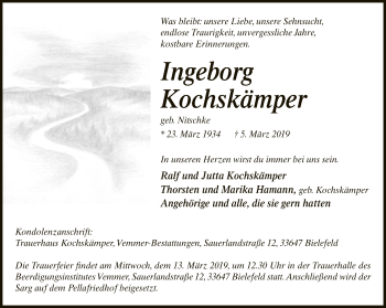 Traueranzeige von Ingeborg Kochskämper von Neue Westfälische