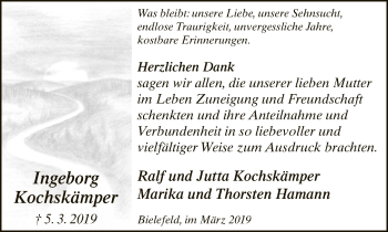 Traueranzeige von Ingeborg Kochskämper von Neue Westfälische