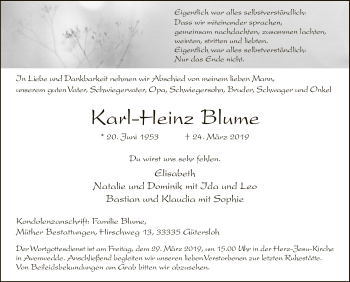 Traueranzeige von Karl-Heinz Blume von Neue Westfälische