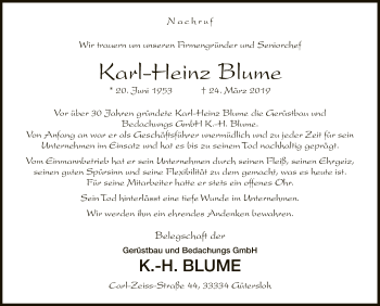 Traueranzeige von Karl-Heinz Blume von Neue Westfälische
