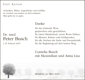 Traueranzeige von Peter Busch von Neue Westfälische