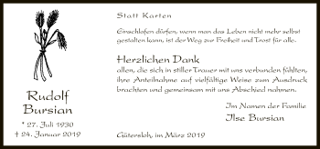 Traueranzeige von Rudolf Bursian von Neue Westfälische