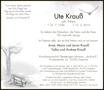 Traueranzeige von Ute Krauß von Neue Westfälische