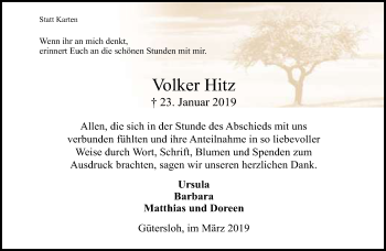 Traueranzeige von Volker Hitz von Neue Westfälische