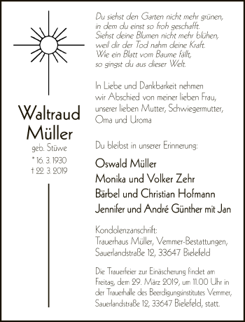 Traueranzeige von Waltraud Müller von Neue Westfälische
